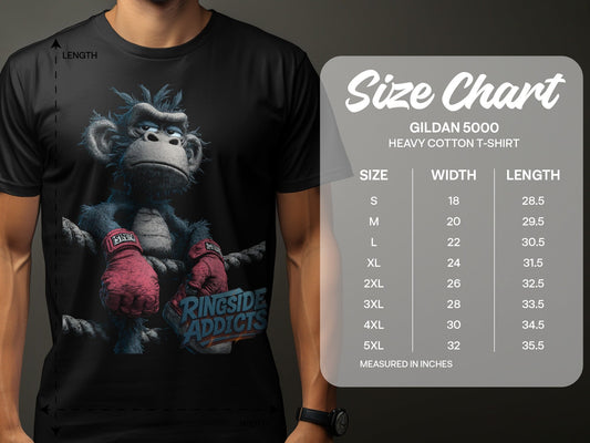 RMA APPAREL Boxing Gorilla Illustration Unisex T-Shirt - Ringside Addicts White T-Shirt - RMA APPAREL - Roclla Media Apparel Store
