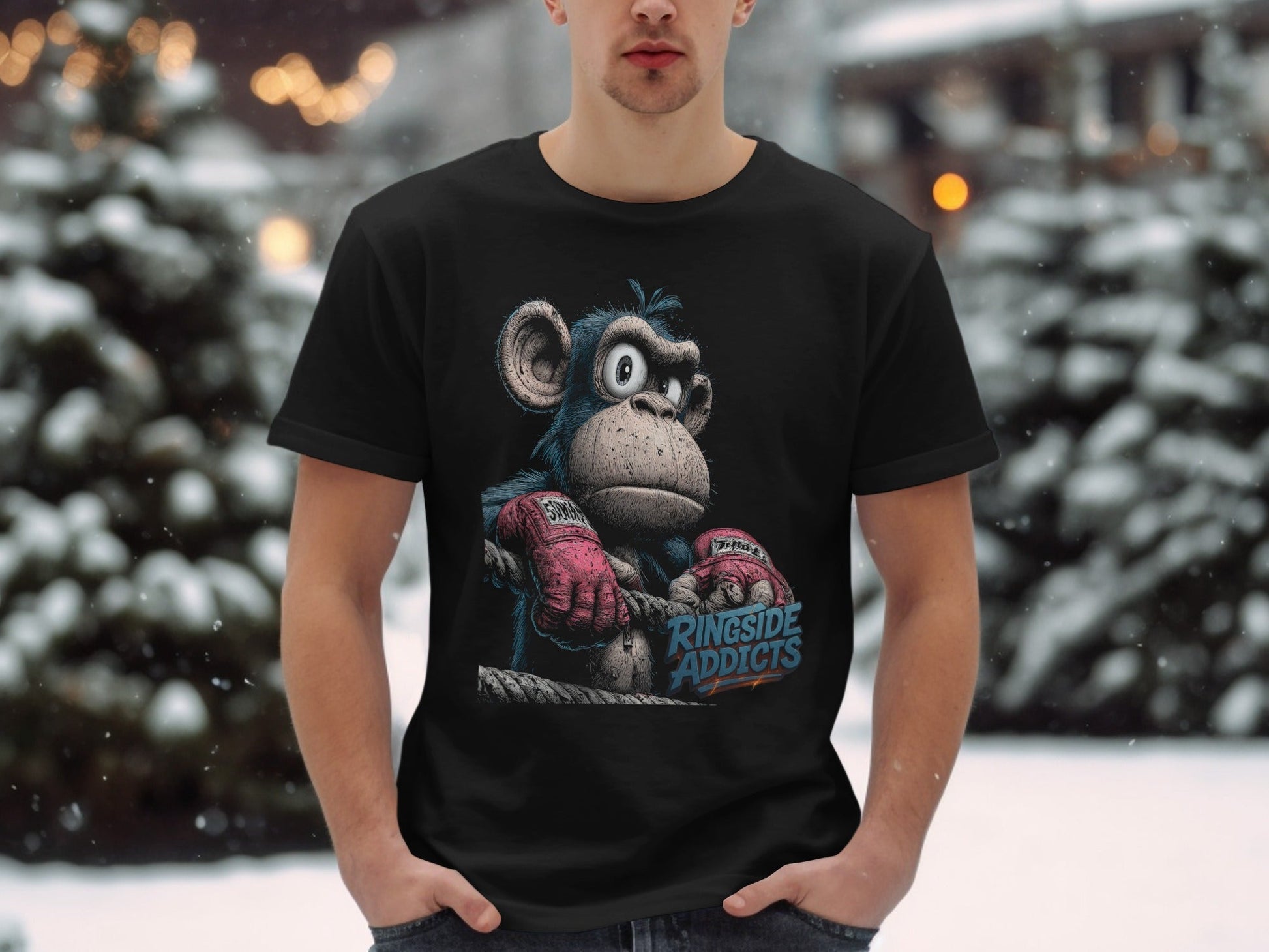 RMA APPAREL Boxing Monkey Unisex T-Shirt Sizes S to 5XL T-Shirt - Ringside Addicts White T-Shirt - RMA APPAREL - Roclla Media Apparel Store