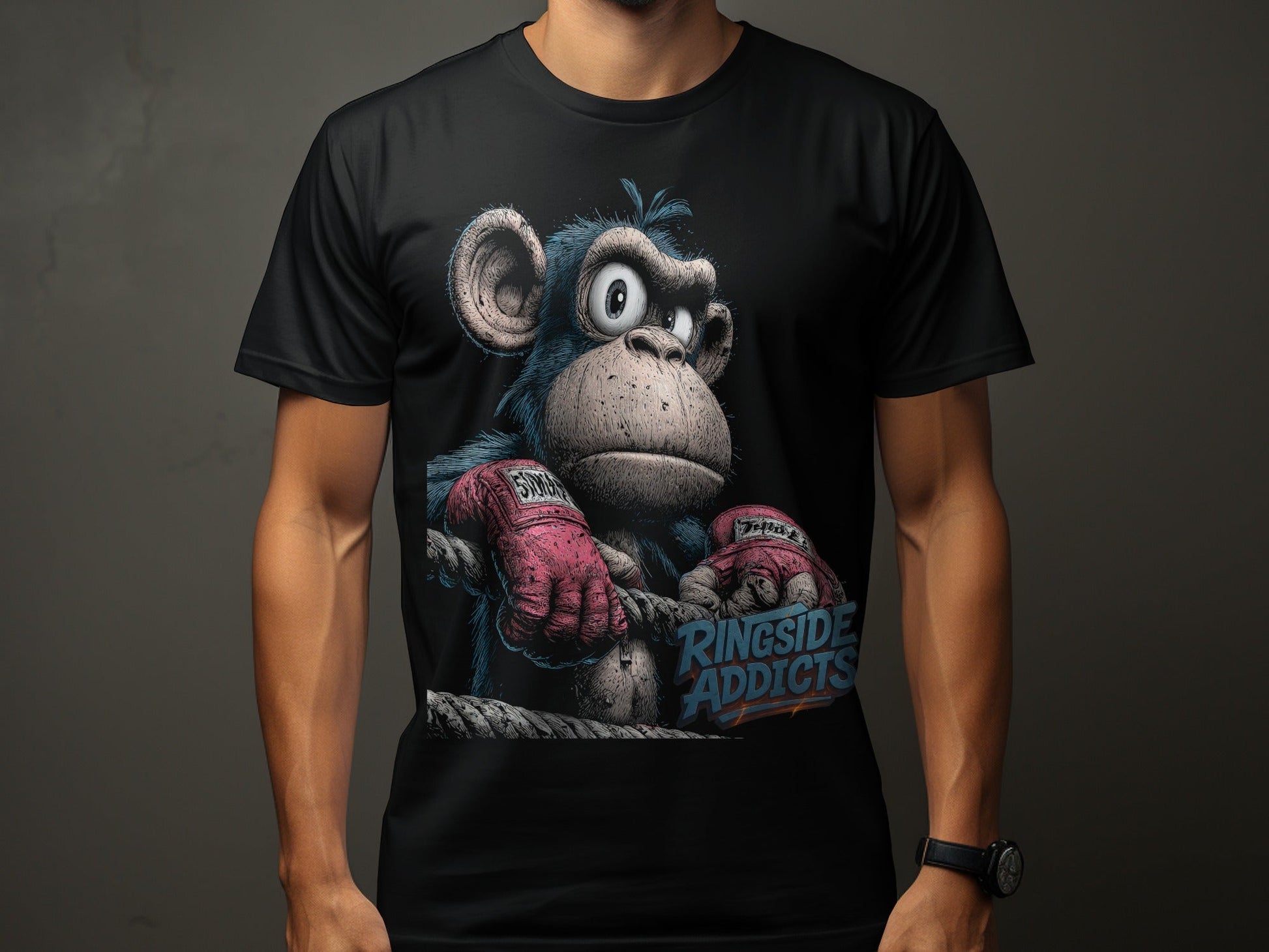 RMA APPAREL Boxing Monkey Unisex T-Shirt Sizes S to 5XL T-Shirt - Ringside Addicts White T-Shirt - RMA APPAREL - Roclla Media Apparel Store