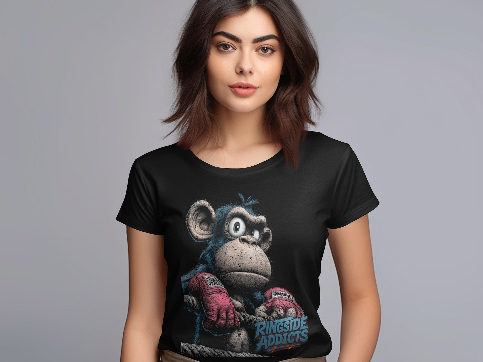 RMA APPAREL Boxing Monkey Unisex T-Shirt Sizes S to 5XL T-Shirt - Ringside Addicts White T-Shirt - RMA APPAREL - Roclla Media Apparel Store