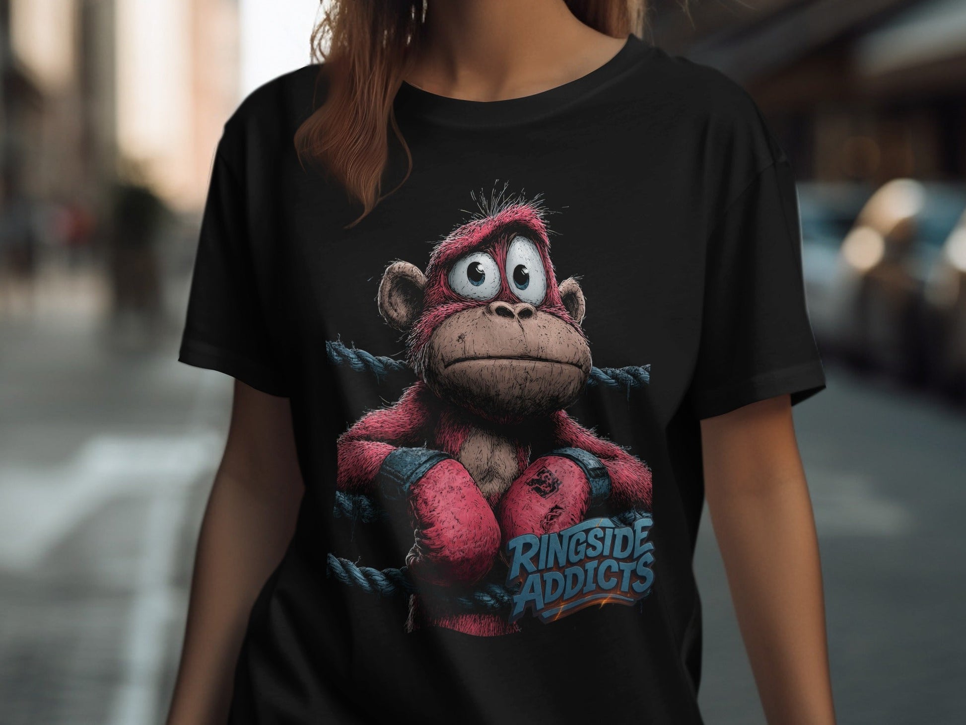 RMA APPAREL Boxing Monkey Wildlife Mens Unisex Sizes T-Shirt - Ringside Addicts White T-Shirt - RMA APPAREL - Roclla Media Apparel Store