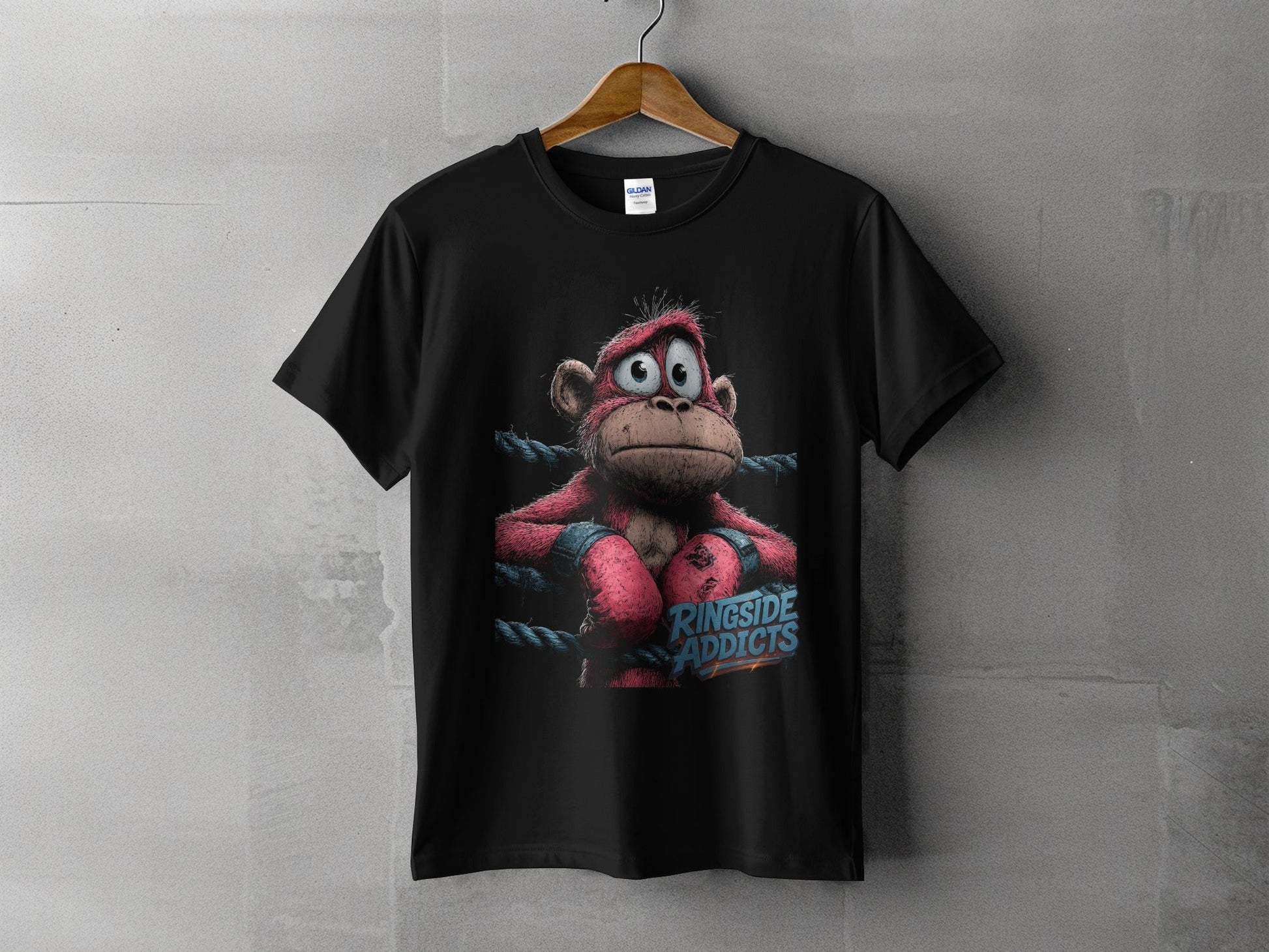 RMA APPAREL Boxing Monkey Wildlife Mens Unisex Sizes T-Shirt - Ringside Addicts White T-Shirt - RMA APPAREL - Roclla Media Apparel Store