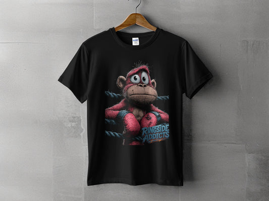 RMA APPAREL Boxing Monkey Wildlife Mens Unisex Sizes T-Shirt - Ringside Addicts White T-Shirt - RMA APPAREL - Roclla Media Apparel Store