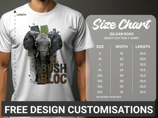 RMA APPAREL Bush Bloc Elephant S to 5XL Unisex T-Shirt - Bush Block White T-Shirt - RMA APPAREL - Roclla Media Apparel Store