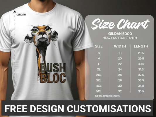 RMA APPAREL Bush Bloc Giraffe Design Mens T-Shirt sizes S - 5XL - Bush Block White T-Shirt - RMA APPAREL - Roclla Media Apparel Store