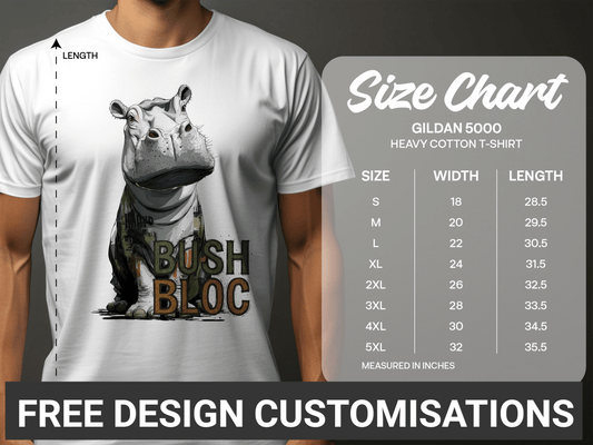 RMA APPAREL Bush Bloc Hippo Graphic Mens, Unisex T-Shirt - Bush Block White T-Shirt - RMA APPAREL - Roclla Media Apparel Store
