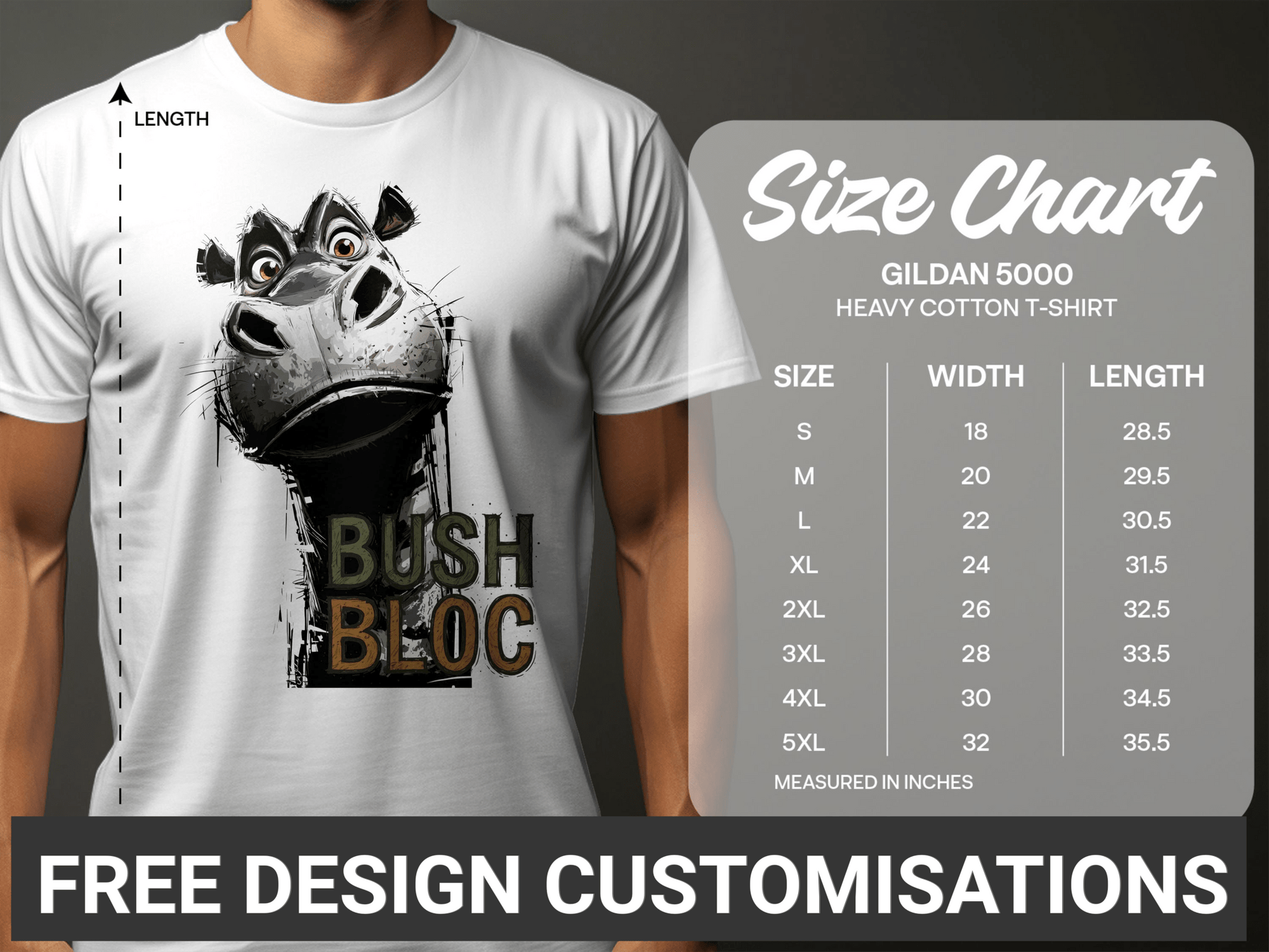 RMA APPAREL Bush Bloc Hippo Graphic Unisex Sizes T-Shirt - Bush Block White T-Shirt - RMA APPAREL - Roclla Media Apparel Store