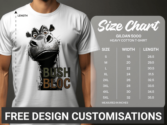 RMA APPAREL Bush Bloc Hippo Graphic Unisex Sizes T-Shirt - Bush Block White T-Shirt - RMA APPAREL - Roclla Media Apparel Store