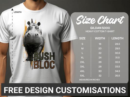 RMA APPAREL Bush Bloc Hippo Graphic Unisex T-Shirt Sizes - Bush Block White T-Shirt - RMA APPAREL - Roclla Media Apparel Store