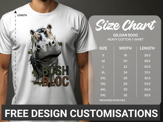 RMA APPAREL Bush Bloc Hippo Street Style Sizes S to 5XL T-Shirt - Bush Block White T-Shirt - RMA APPAREL - Roclla Media Apparel Store