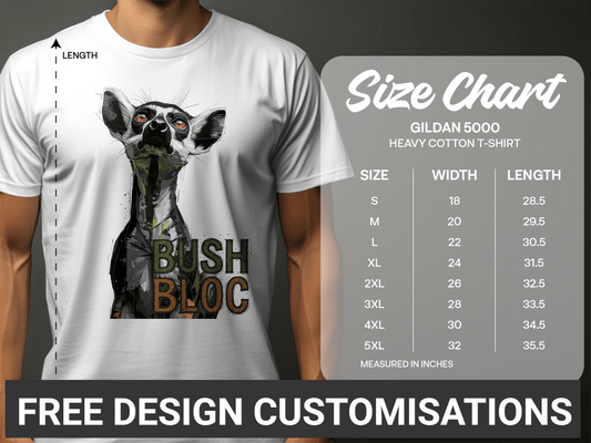 RMA APPAREL Bush Bloc Lemur Graphic Unisex T-Shirt Sizes - Bush Block White T-Shirt - RMA APPAREL - Roclla Media Apparel Store
