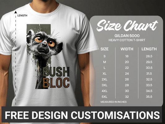 RMA APPAREL Bush Bloc Lemur Illustration Unisex Sizes T-Shirt - Bush Block White T-Shirt - RMA APPAREL - Roclla Media Apparel Store