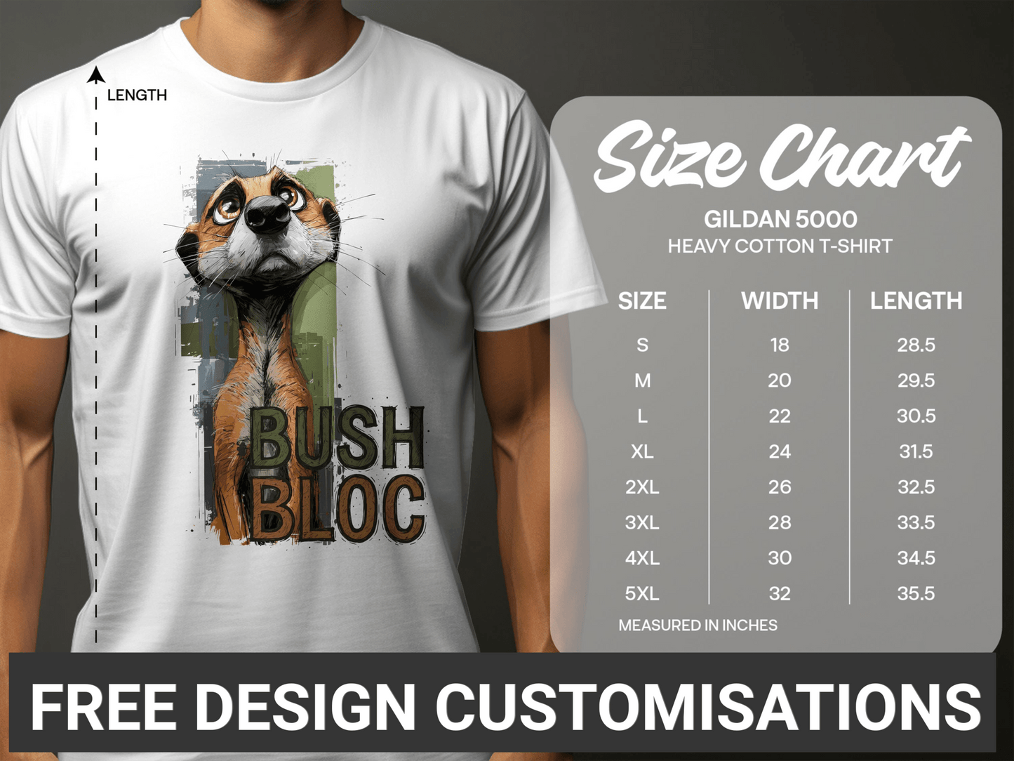 RMA APPAREL Bush Bloc Meerkat Wildlife Mens, Womens T-Shirt - Bush Block White T-Shirt - RMA APPAREL - Roclla Media Apparel Store