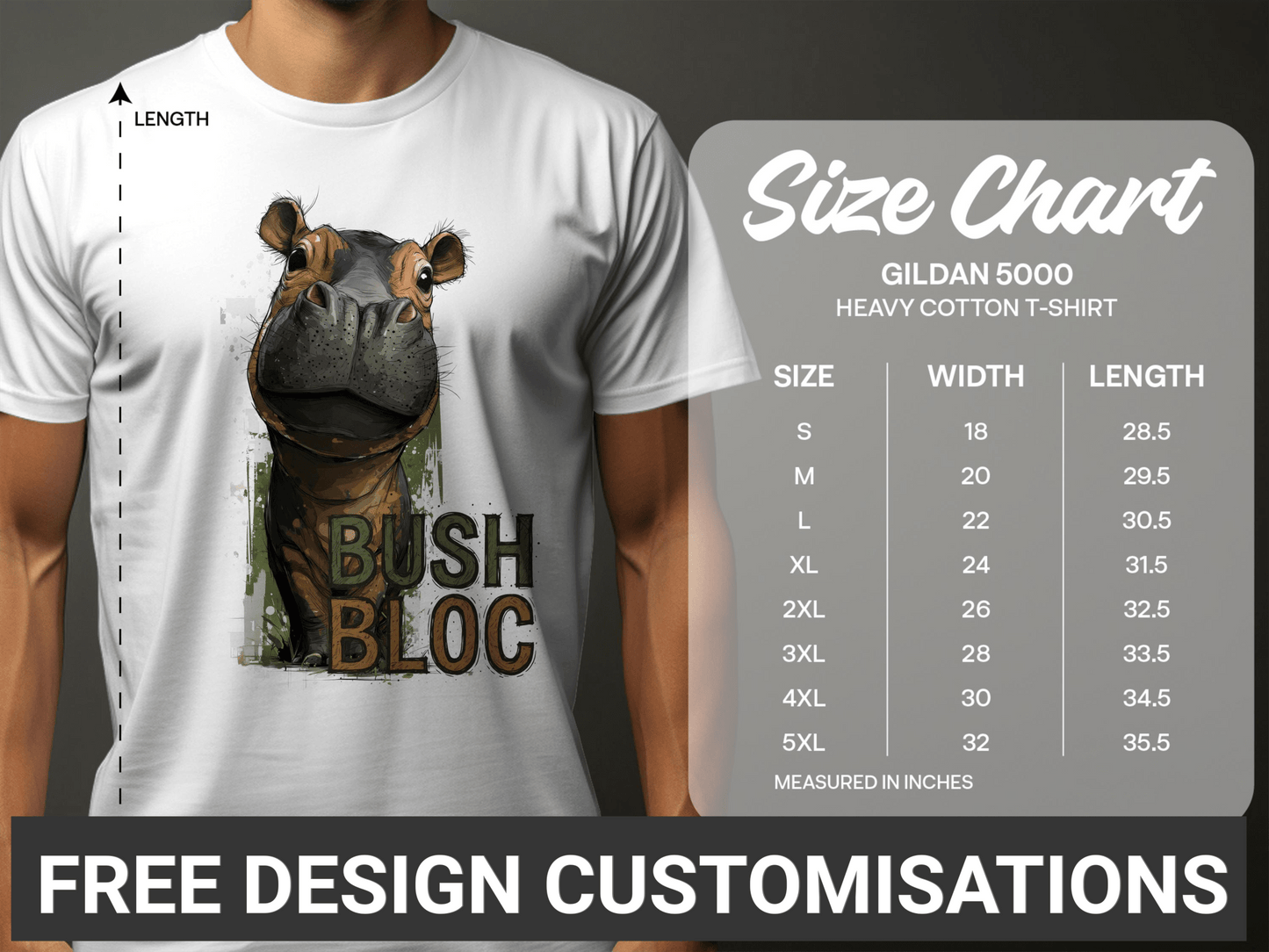 RMA APPAREL Bush Bloc Wildlife Design Sizes S to 5XL T-Shirt - Bush Block White T-Shirt - RMA APPAREL - Roclla Media Apparel Store
