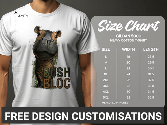 RMA APPAREL Bush Bloc Wildlife Design Sizes S to 5XL T-Shirt - Bush Block White T-Shirt - RMA APPAREL - Roclla Media Apparel Store