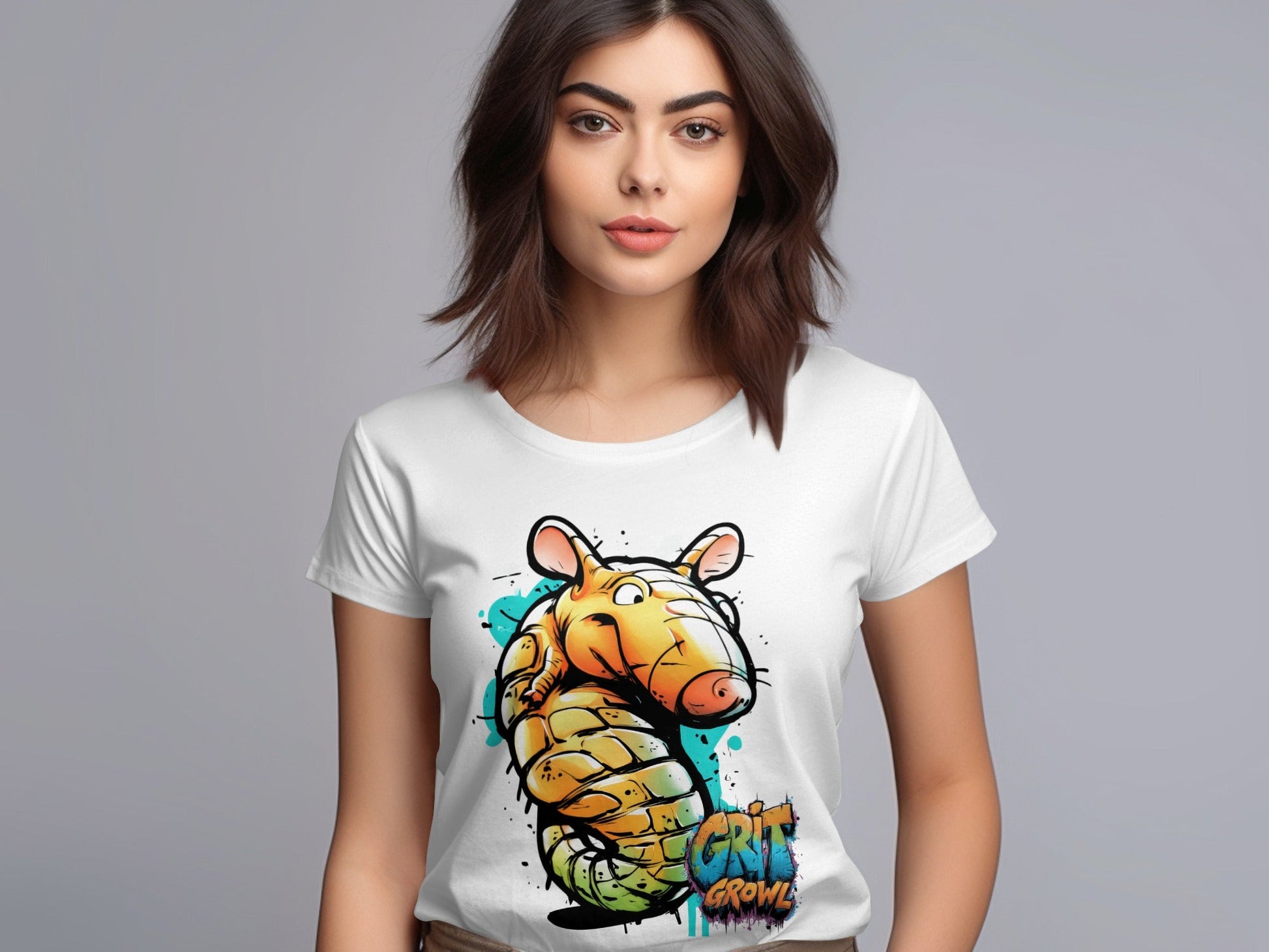RMA APPAREL Cartoon Armadillo Wildlife Graphic Unisex T-Shirt - Grit & Growl White T-Shirts - RMA APPAREL - Roclla Media Apparel Store