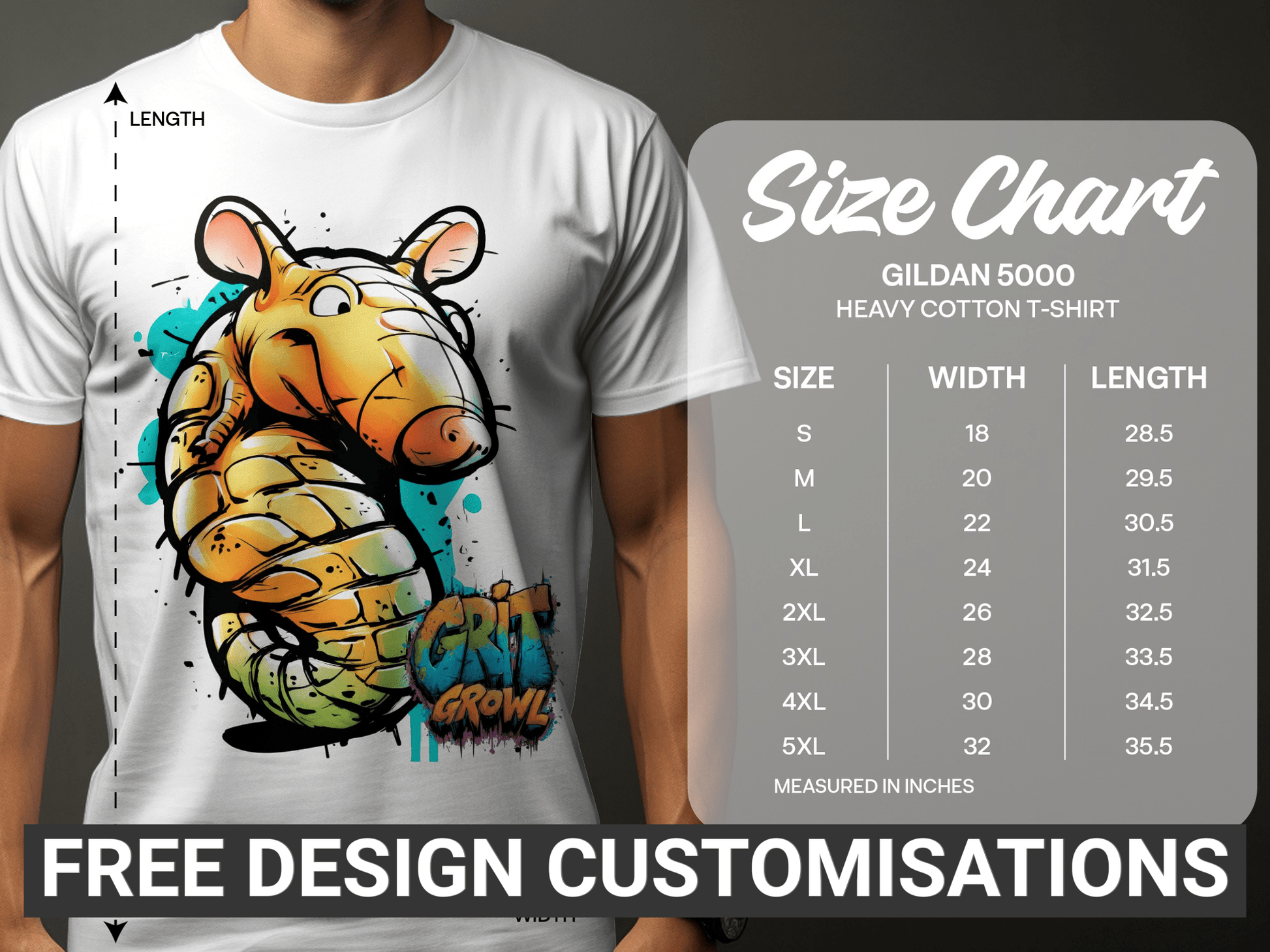 RMA APPAREL Cartoon Armadillo Wildlife Graphic Unisex T-Shirt - Grit & Growl White T-Shirts - RMA APPAREL - Roclla Media Apparel Store