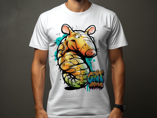 RMA APPAREL Cartoon Armadillo Wildlife Graphic Unisex T-Shirt - Grit & Growl White T-Shirts - RMA APPAREL - Roclla Media Apparel Store