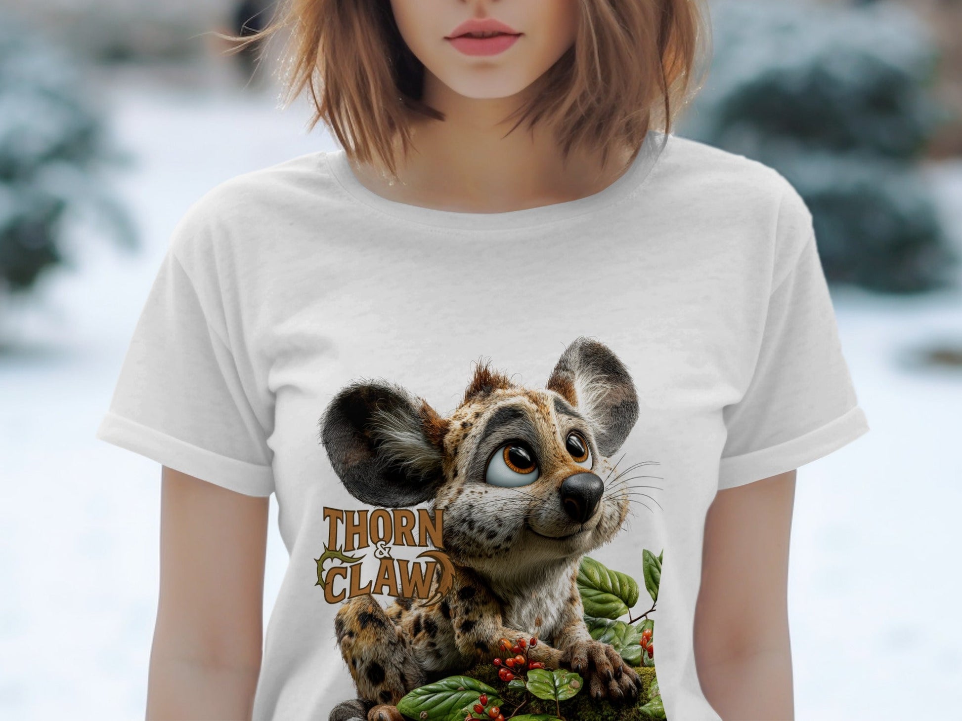RMA APPAREL Cartoon Hyena Thorn Claw Unisex Wildlife T-Shirt - Thorn & Claw White T-Shirts - RMA APPAREL - Roclla Media Apparel Store