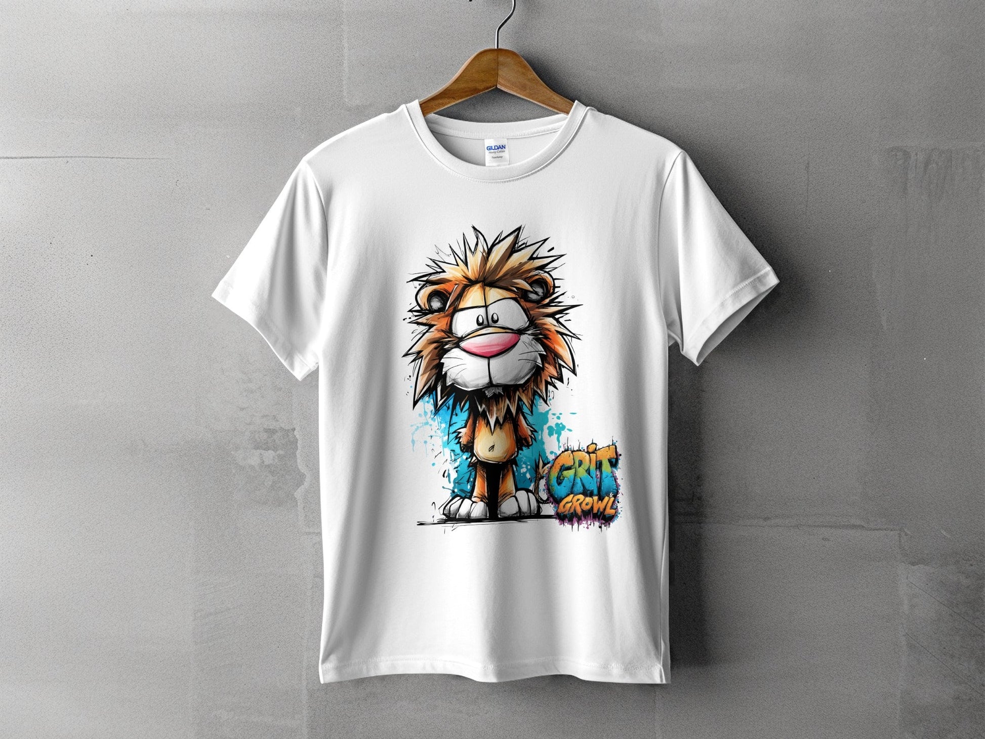 RMA APPAREL Cartoon Lion Colourful Mens Womens T-Shirt - Grit & Growl White T-Shirts - RMA APPAREL - Roclla Media Apparel Store