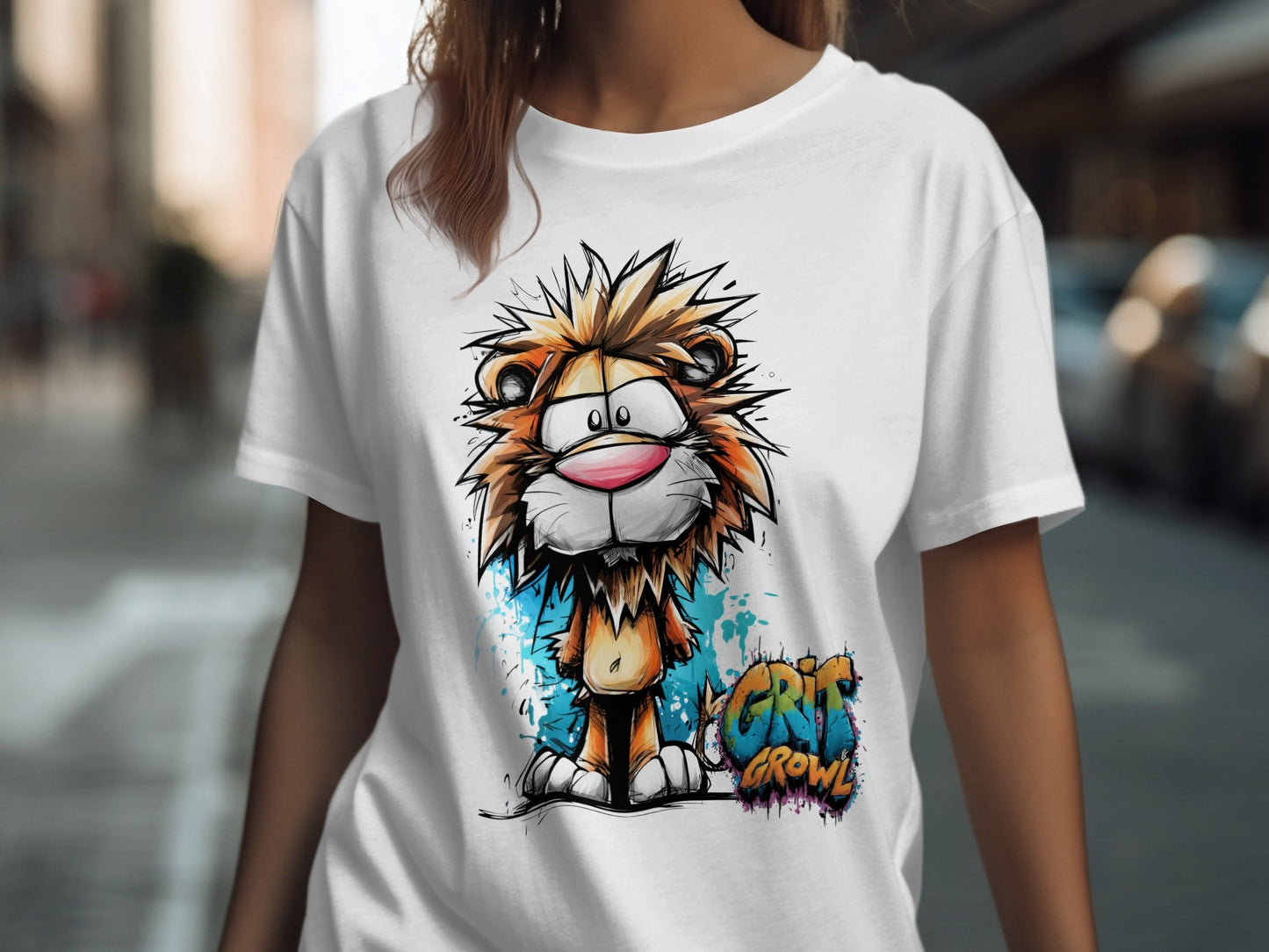 RMA APPAREL Cartoon Lion Colourful Mens Womens T-Shirt - Grit & Growl White T-Shirts - RMA APPAREL - Roclla Media Apparel Store