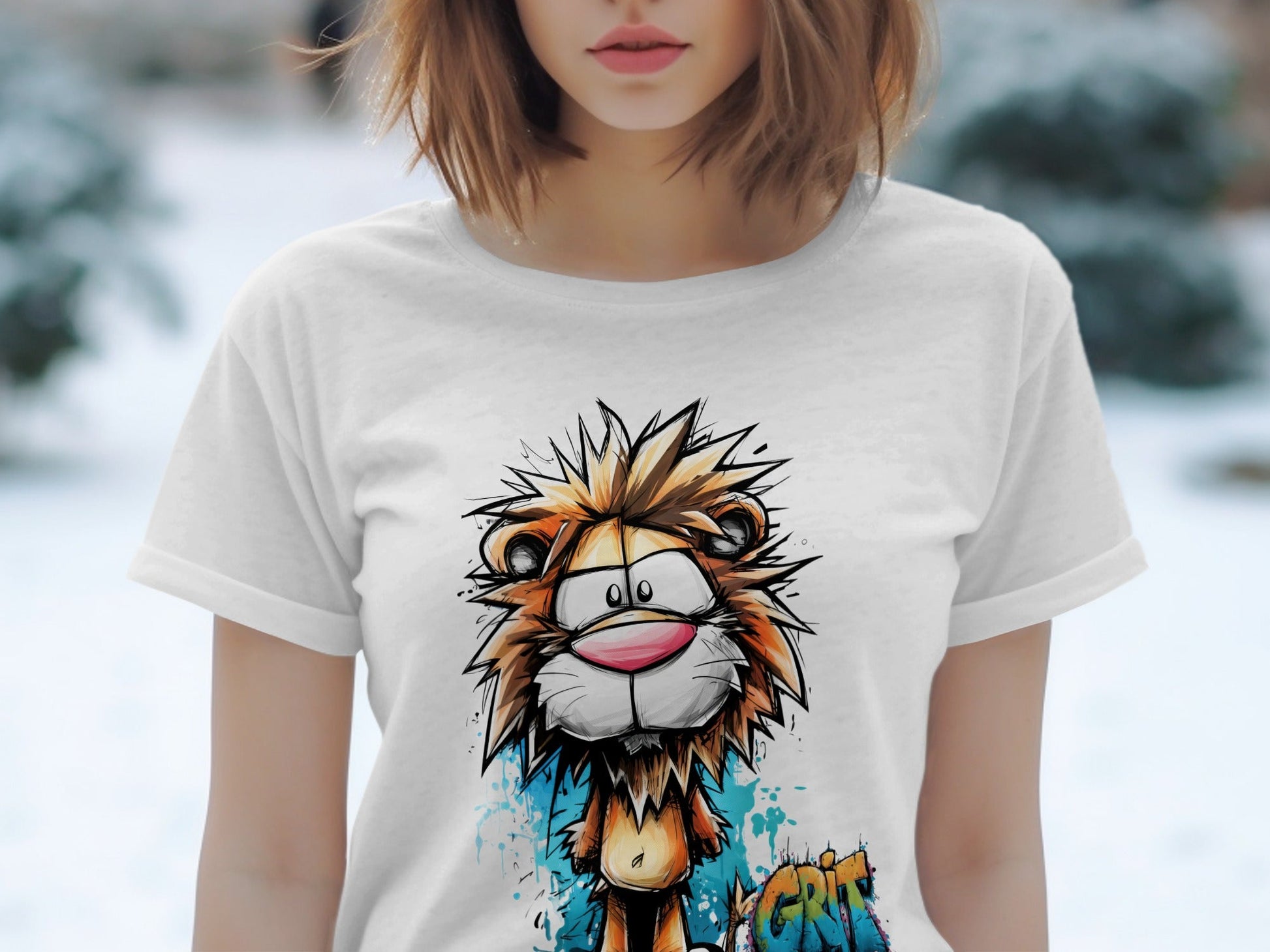 RMA APPAREL Cartoon Lion Colourful Mens Womens T-Shirt - Grit & Growl White T-Shirts - RMA APPAREL - Roclla Media Apparel Store