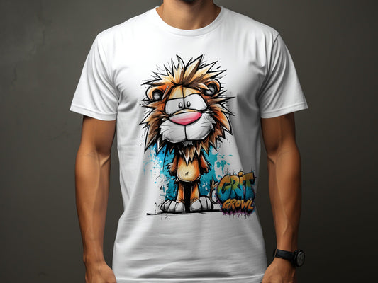 RMA APPAREL Cartoon Lion Colourful Mens Womens T-Shirt - Grit & Growl White T-Shirts - RMA APPAREL - Roclla Media Apparel Store