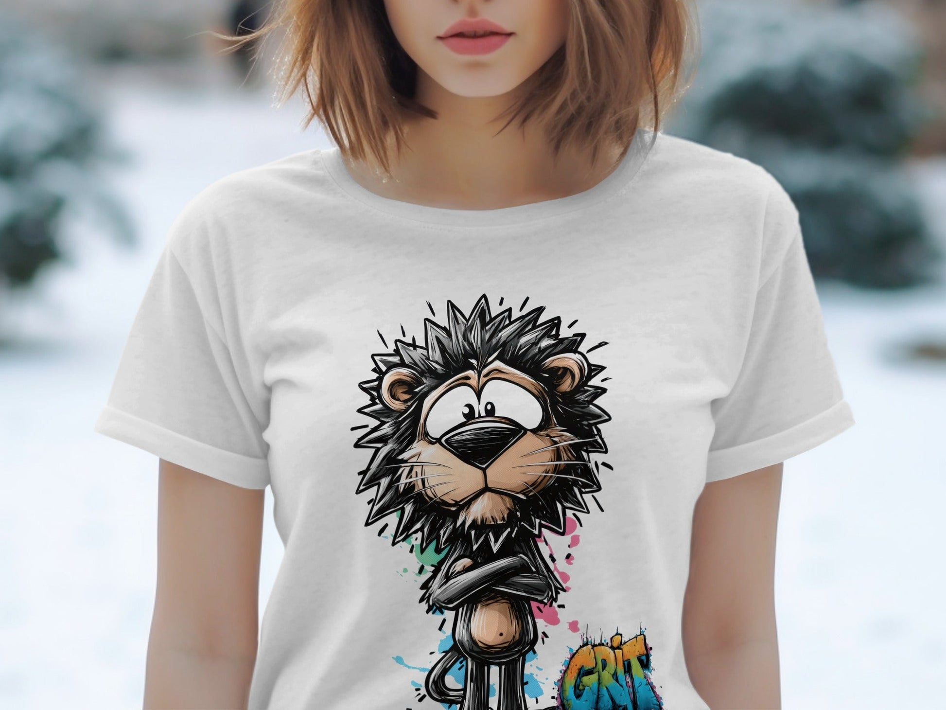 RMA APPAREL Cartoon Lion Sizes S to 5XL Unisex T-Shirt - Grit & Growl White T-Shirts - RMA APPAREL - Roclla Media Apparel Store