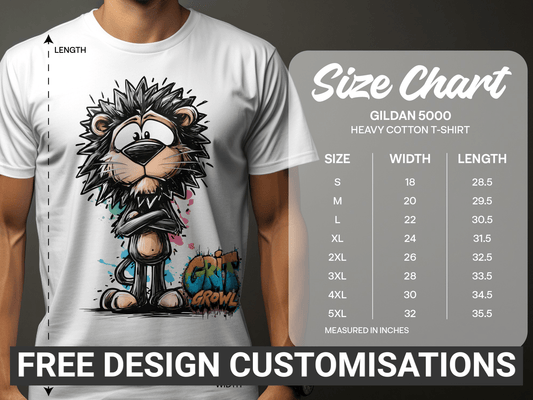 RMA APPAREL Cartoon Lion Sizes S to 5XL Unisex T-Shirt - Grit & Growl White T-Shirts - RMA APPAREL - Roclla Media Apparel Store