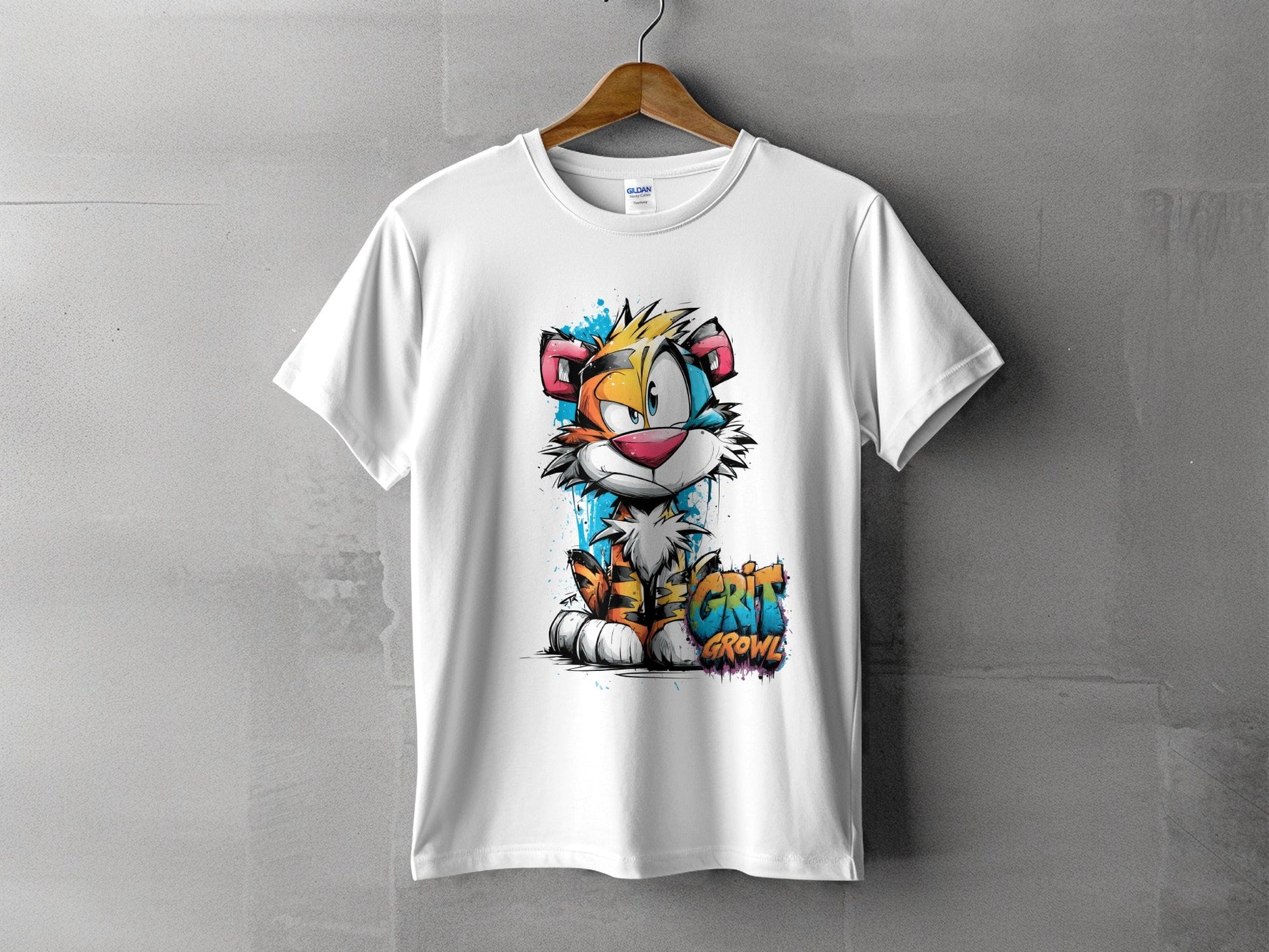 RMA APPAREL Cartoon Tiger With Colourful Mens Womens T-Shirt - Grit & Growl White T-Shirts - RMA APPAREL - Roclla Media Apparel Store