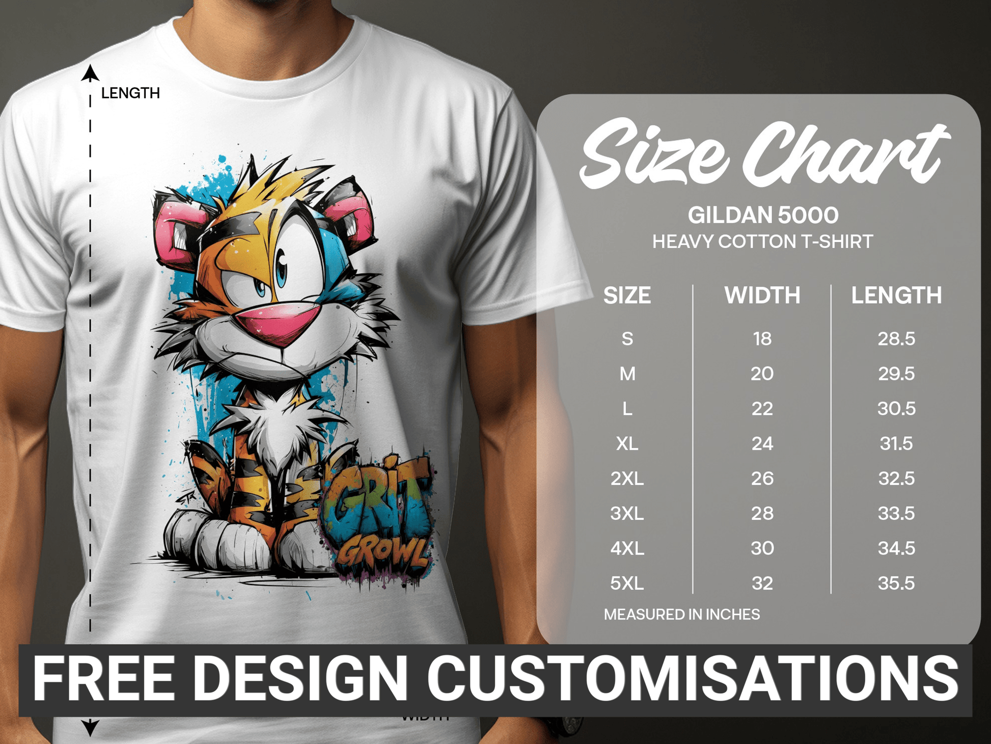 RMA APPAREL Cartoon Tiger With Colourful Mens Womens T-Shirt - Grit & Growl White T-Shirts - RMA APPAREL - Roclla Media Apparel Store