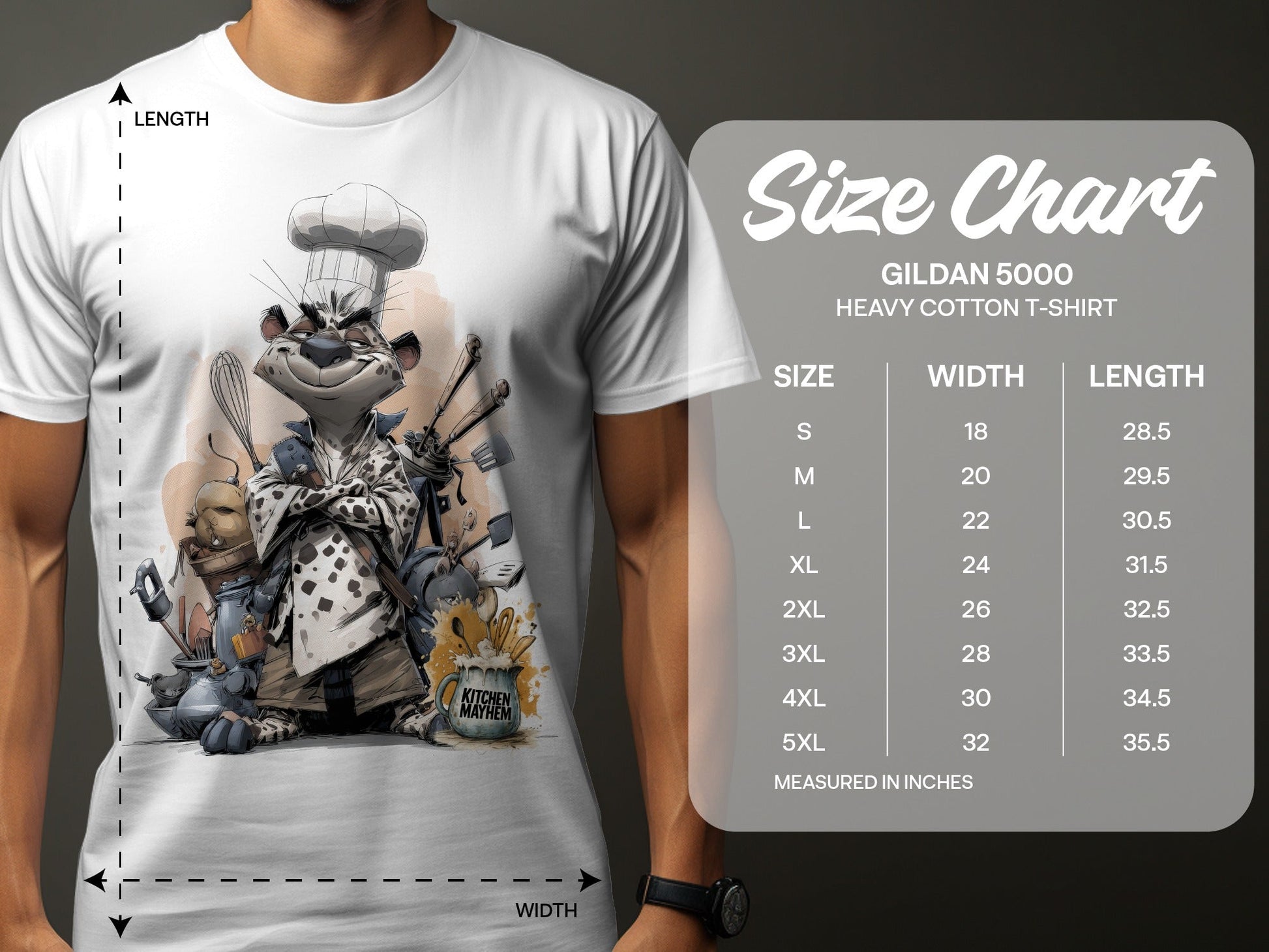 RMA APPAREL Chef Leopard Kitchen Mayhem Unisex T-Shirt Sizes S - 5XL - Kitchen Mayhem White T-Shirt - RMA APPAREL - Roclla Media Apparel Store