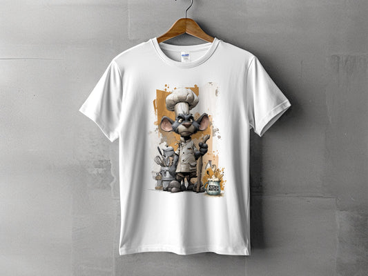 RMA APPAREL Chef Mouse Kitchen Mayhem Unisex T-Shirt Sizes S to 5XL - Kitchen Mayhem White T-Shirt - RMA APPAREL - Roclla Media Apparel Store