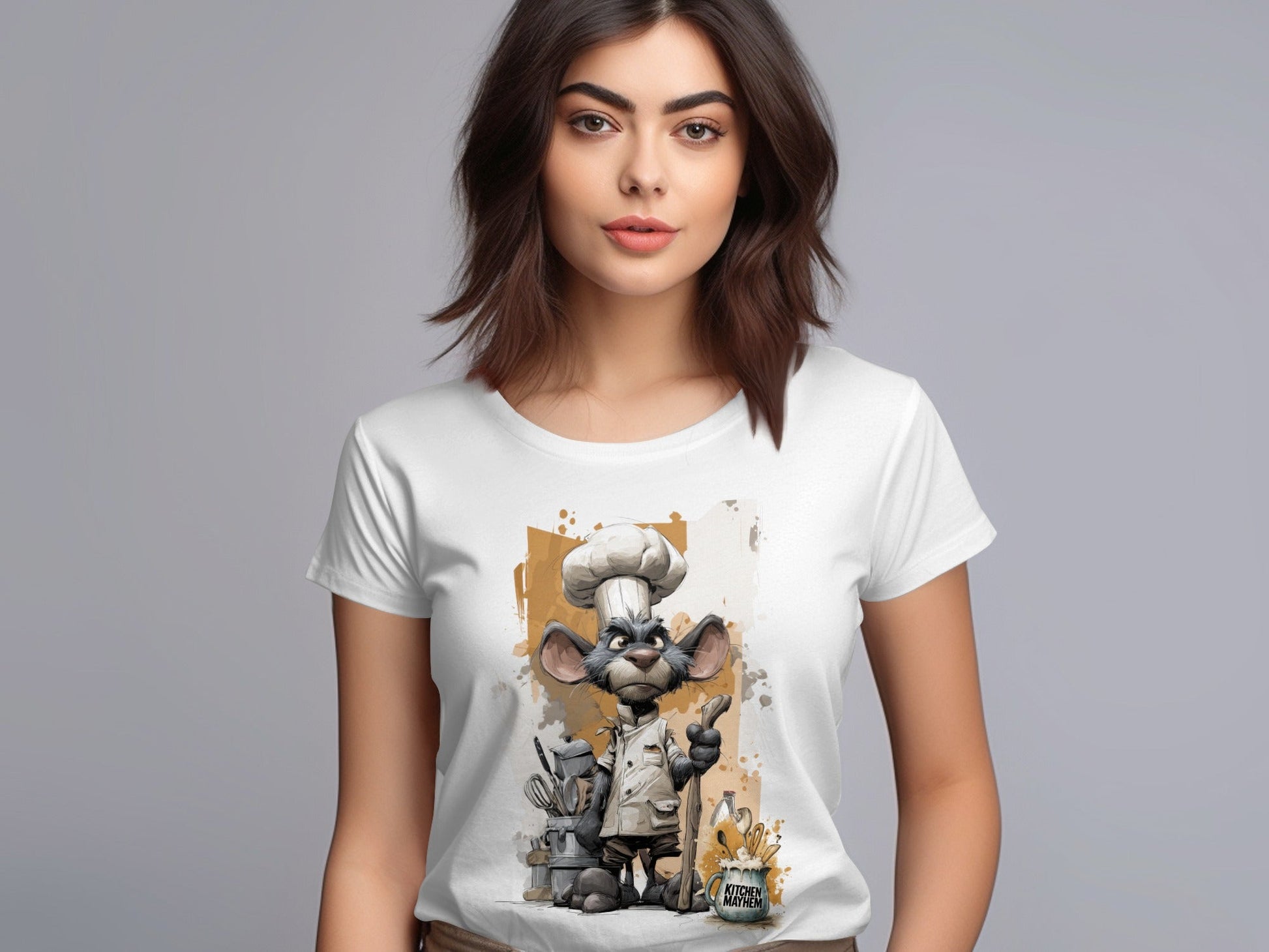 RMA APPAREL Chef Mouse Kitchen Mayhem Unisex T-Shirt Sizes S to 5XL - Kitchen Mayhem White T-Shirt - RMA APPAREL - Roclla Media Apparel Store