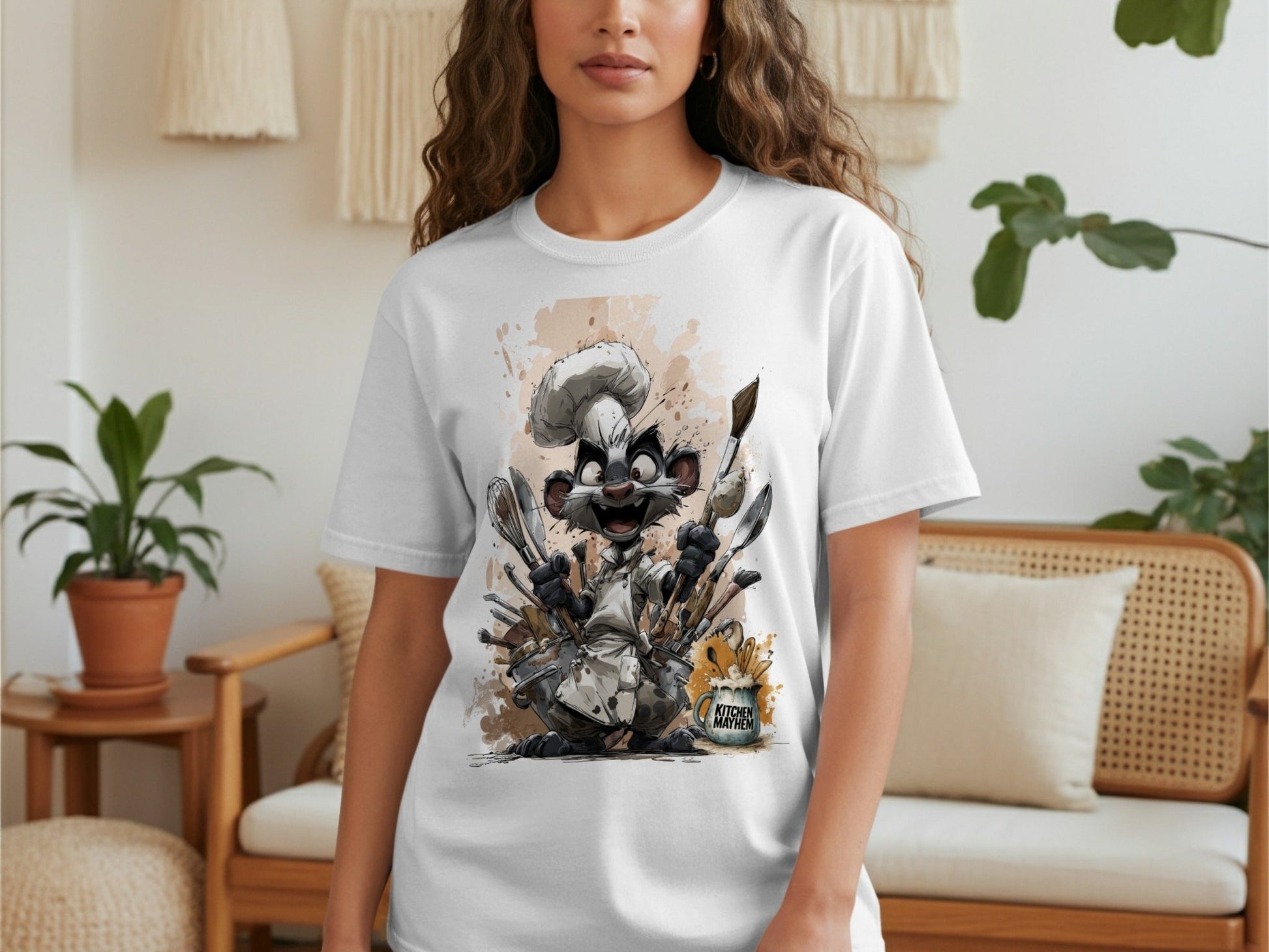 RMA APPAREL Chef Otter in Kitchen Mayhem Sizes S to 5XL T-Shirt - Kitchen Mayhem White T-Shirt - RMA APPAREL - Roclla Media Apparel Store