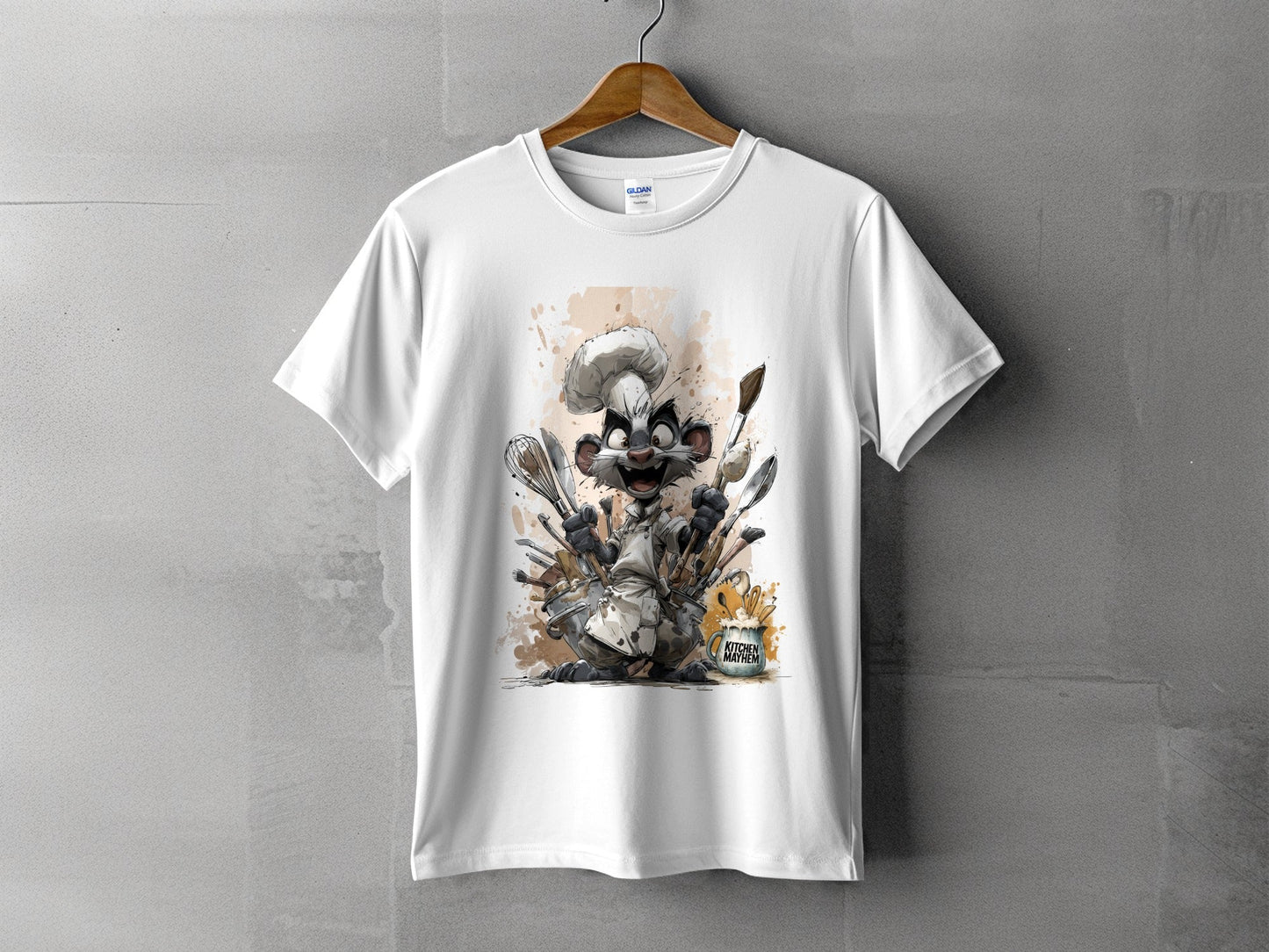 RMA APPAREL Chef Otter in Kitchen Mayhem Sizes S to 5XL T-Shirt - Kitchen Mayhem White T-Shirt - RMA APPAREL - Roclla Media Apparel Store