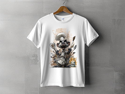 RMA APPAREL Chef Otter in Kitchen Mayhem Sizes S to 5XL T-Shirt - Kitchen Mayhem White T-Shirt - RMA APPAREL - Roclla Media Apparel Store