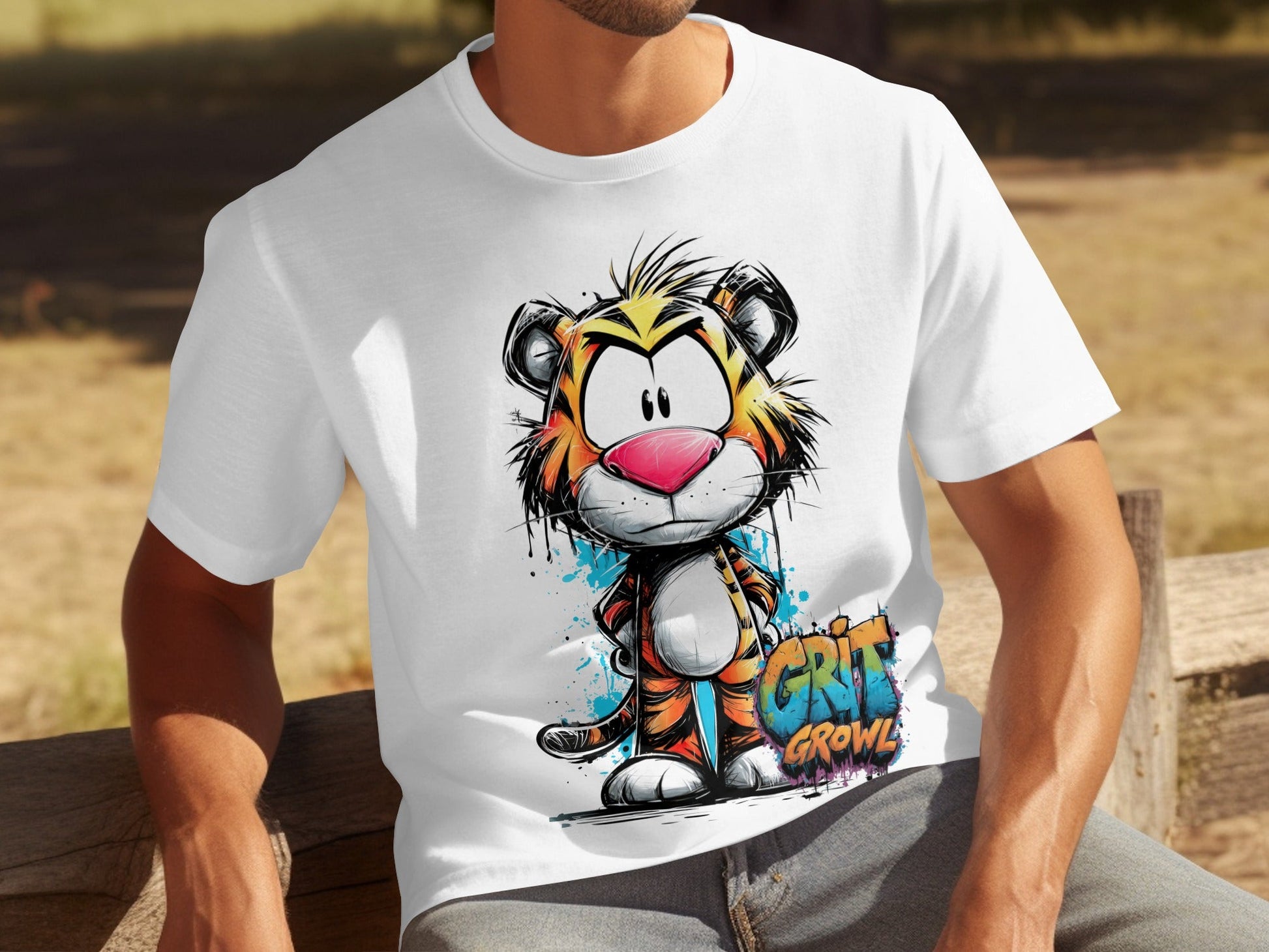 RMA APPAREL Colourful Tiger Wildlife Unisex T-Shirt Sizes S - 5XL - Grit & Growl White T-Shirts - RMA APPAREL - Roclla Media Apparel Store