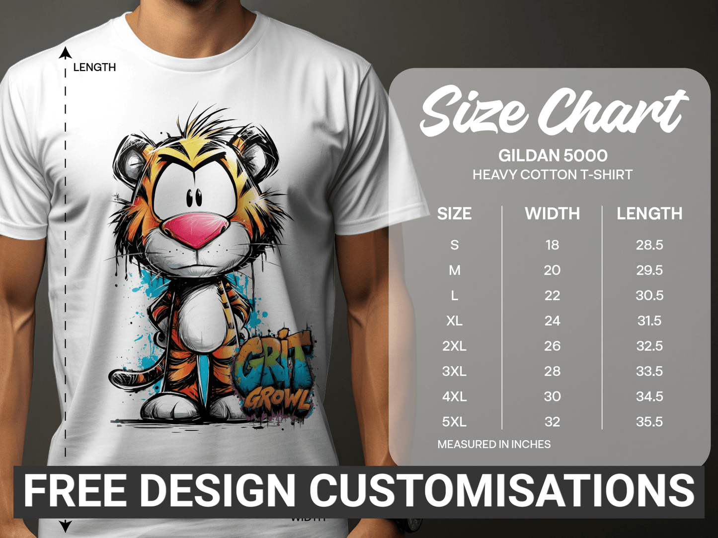 RMA APPAREL Colourful Tiger Wildlife Unisex T-Shirt Sizes S - 5XL - Grit & Growl White T-Shirts - RMA APPAREL - Roclla Media Apparel Store
