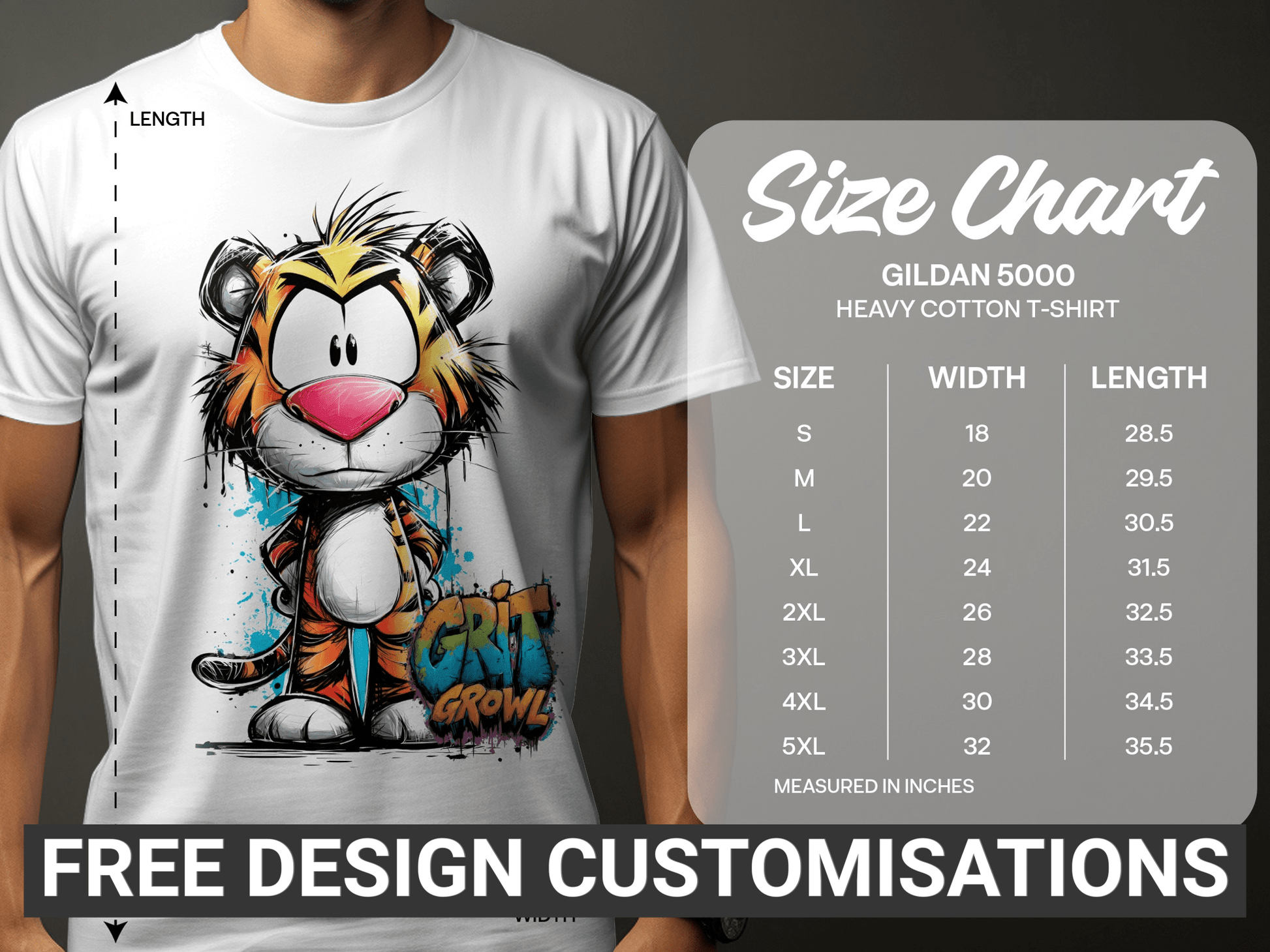 RMA APPAREL Colourful Tiger Wildlife Unisex T-Shirt Sizes S - 5XL - Grit & Growl White T-Shirts - RMA APPAREL - Roclla Media Apparel Store