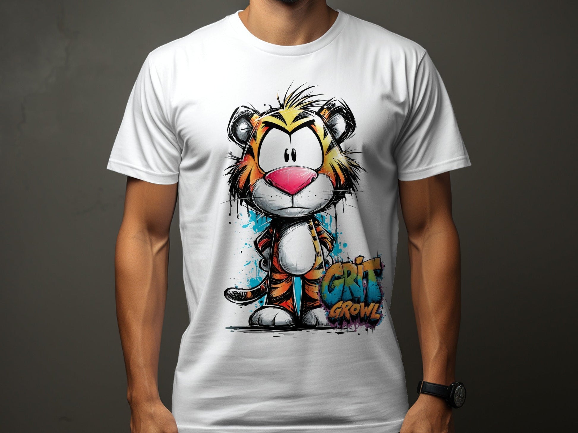 RMA APPAREL Colourful Tiger Wildlife Unisex T-Shirt Sizes S - 5XL - Grit & Growl White T-Shirts - RMA APPAREL - Roclla Media Apparel Store