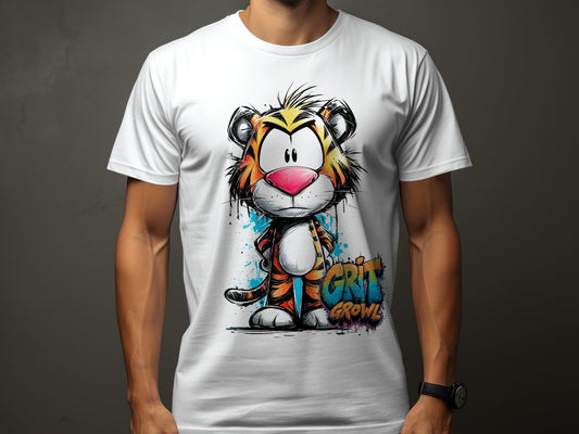 RMA APPAREL Colourful Tiger Wildlife Unisex T-Shirt Sizes S - 5XL - Grit & Growl White T-Shirts - RMA APPAREL - Roclla Media Apparel Store