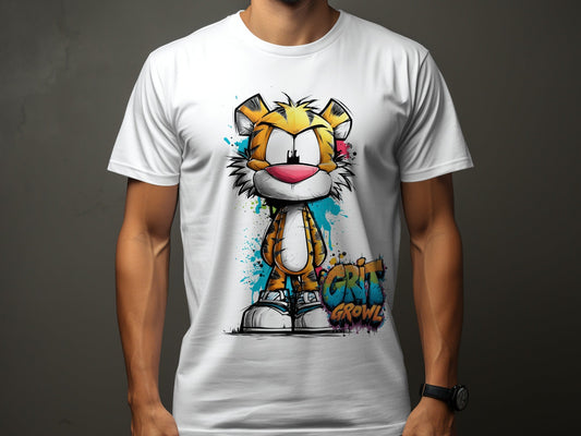 RMA APPAREL Cool Cartoon Tiger Graphic Unisex T-Shirt Sizes S - 5XL - Grit & Growl White T-Shirts - RMA APPAREL - Roclla Media Apparel Store