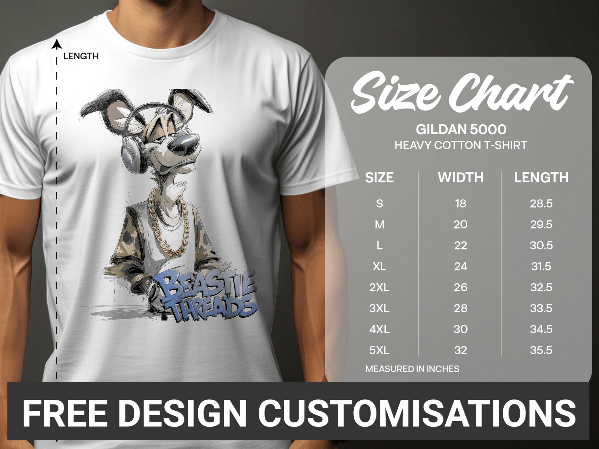 RMA Apparel Cool Dog T-Shirt, Spotted Dog Unisex T-Shirt Sizes S to 5XL - Beastie Threads White T-Shirt - RMA APPAREL - Roclla Media Apparel Store