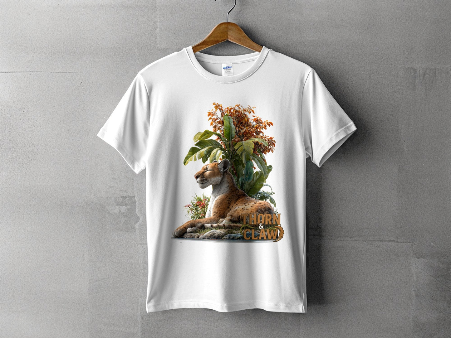 RMA APPAREL Cougar In Nature Scene Unisex Sizes S - 5XL T-Shirt - Thorn & Claw White T-Shirts - RMA APPAREL - Roclla Media Apparel Store