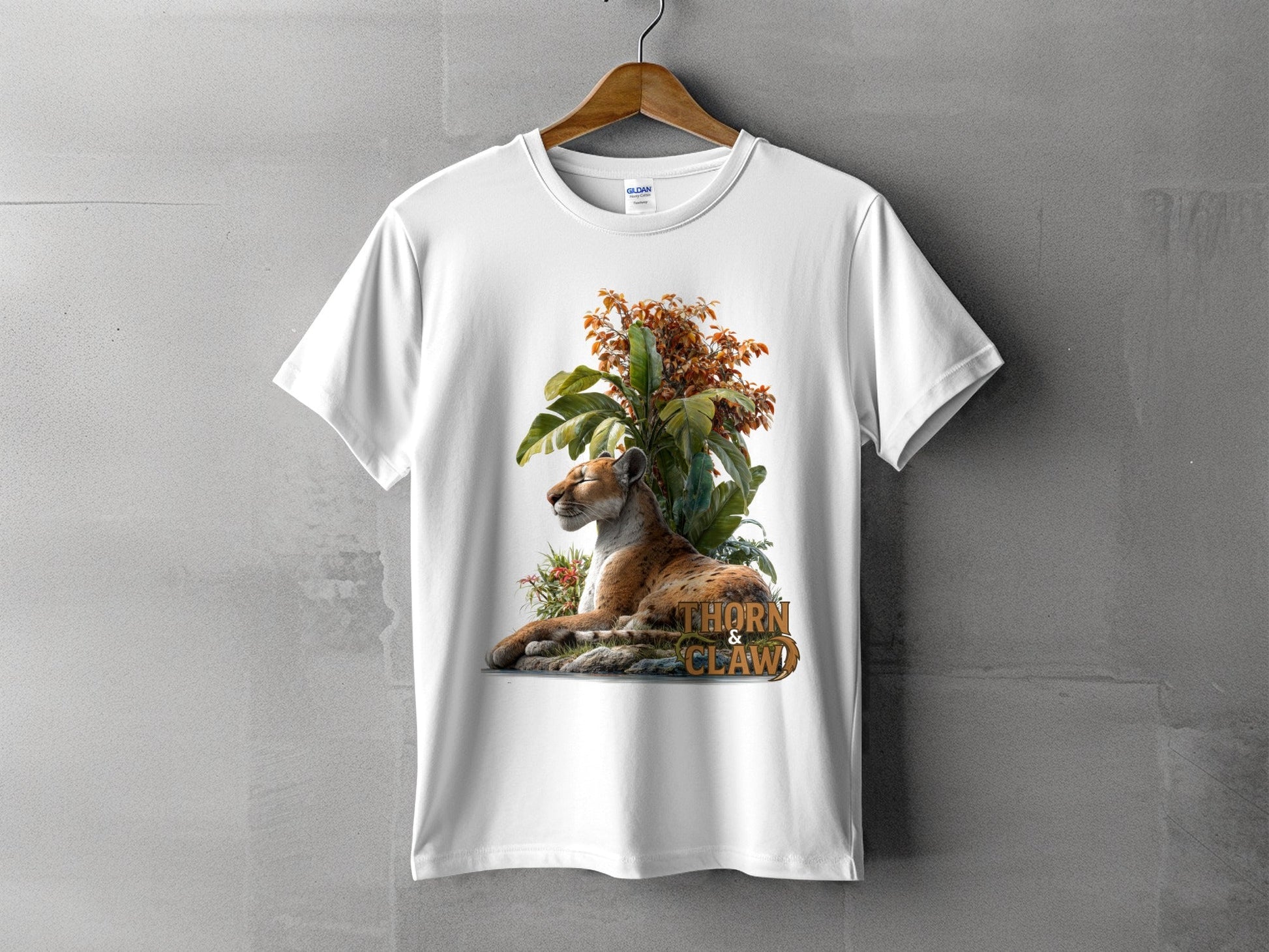 RMA APPAREL Cougar In Nature Scene Unisex Sizes S - 5XL T-Shirt - Thorn & Claw White T-Shirts - RMA APPAREL - Roclla Media Apparel Store