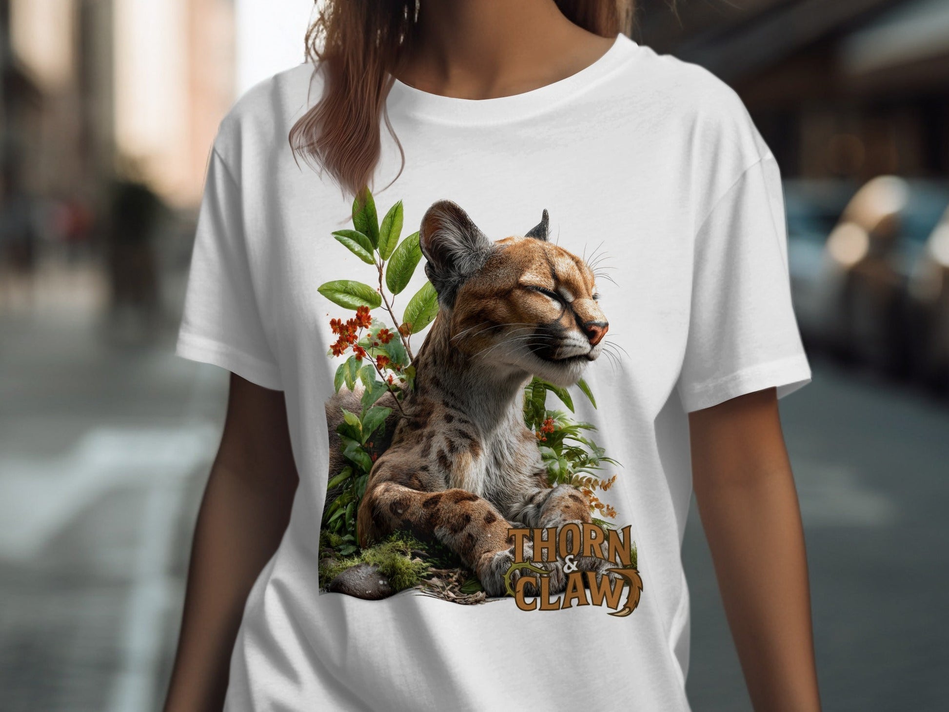 RMA APPAREL Cougar in Nature Unisex T-Shirt Sizes S to 5XL T-Shirt - Thorn & Claw White T-Shirts - RMA APPAREL - Roclla Media Apparel Store