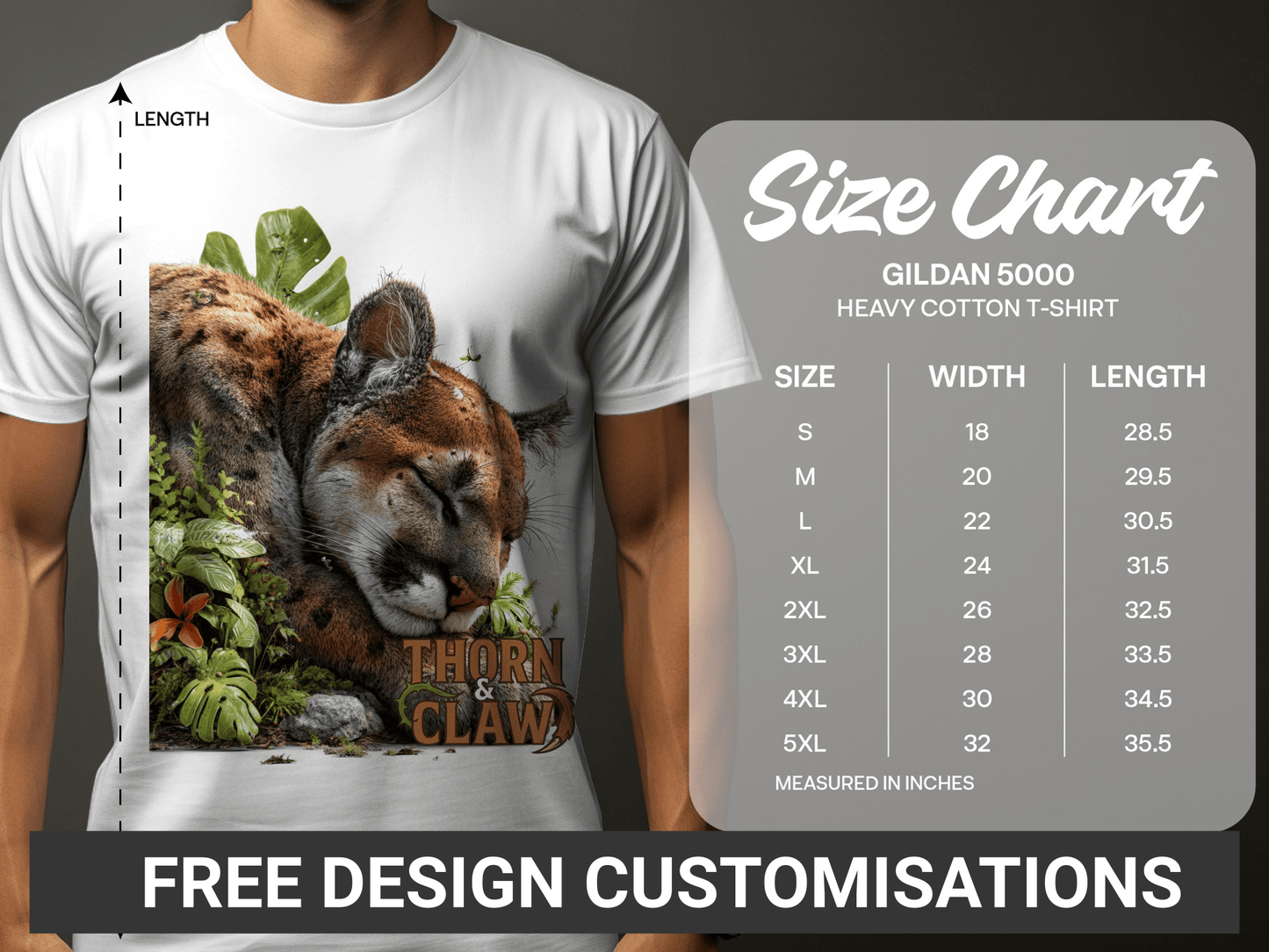 RMA APPAREL Cougar Resting Surrounded By Plants Unisex T-Shirt - Thorn & Claw White T-Shirts - RMA APPAREL - Roclla Media Apparel Store