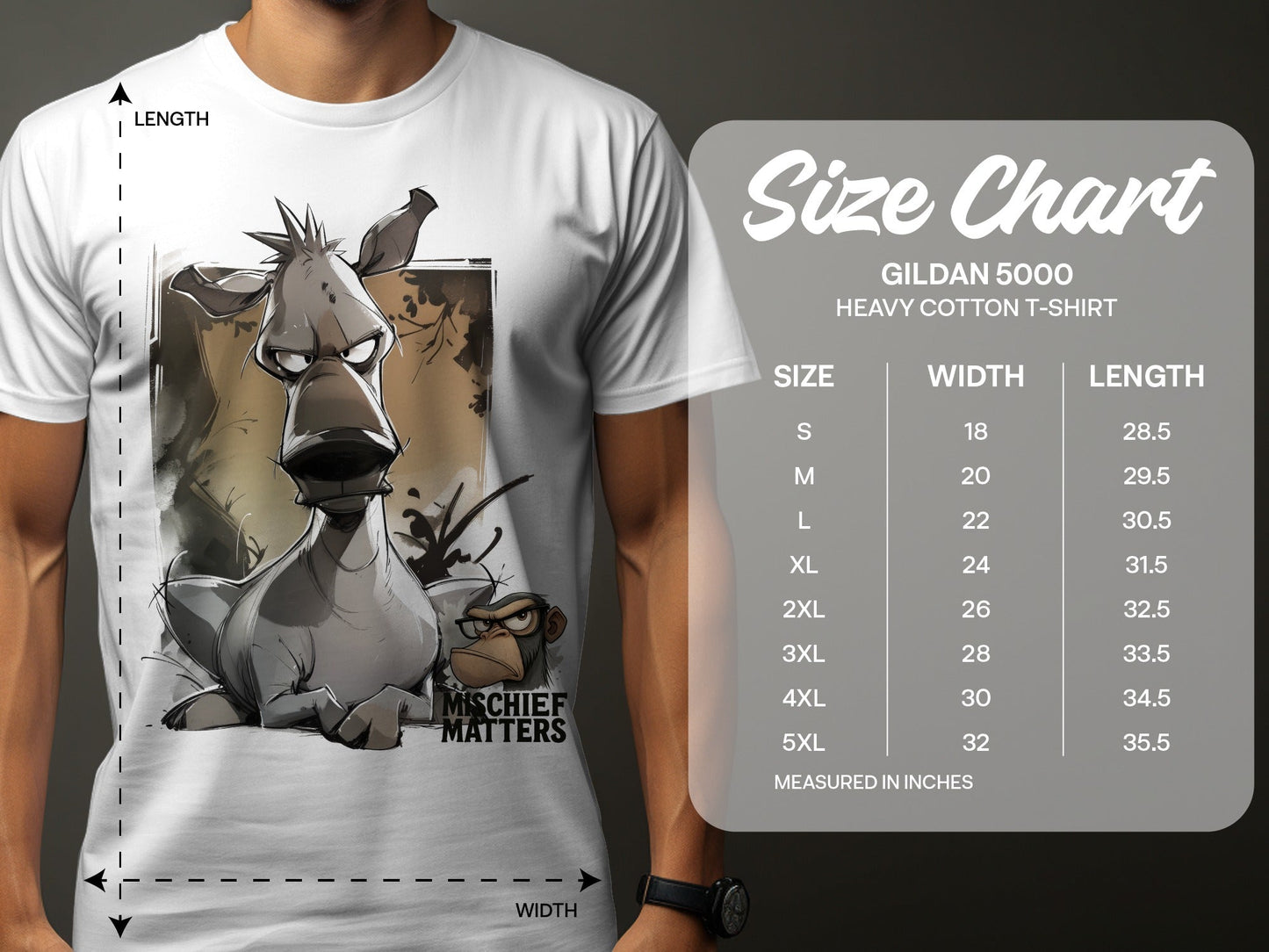 RMA APPAREL Donkey Cartoon T-Shirt, Unisex T-shirt S - 5XL, Animal Tee - Mischief Matters White T-shirt - RMA APPAREL - Roclla Media Apparel Store