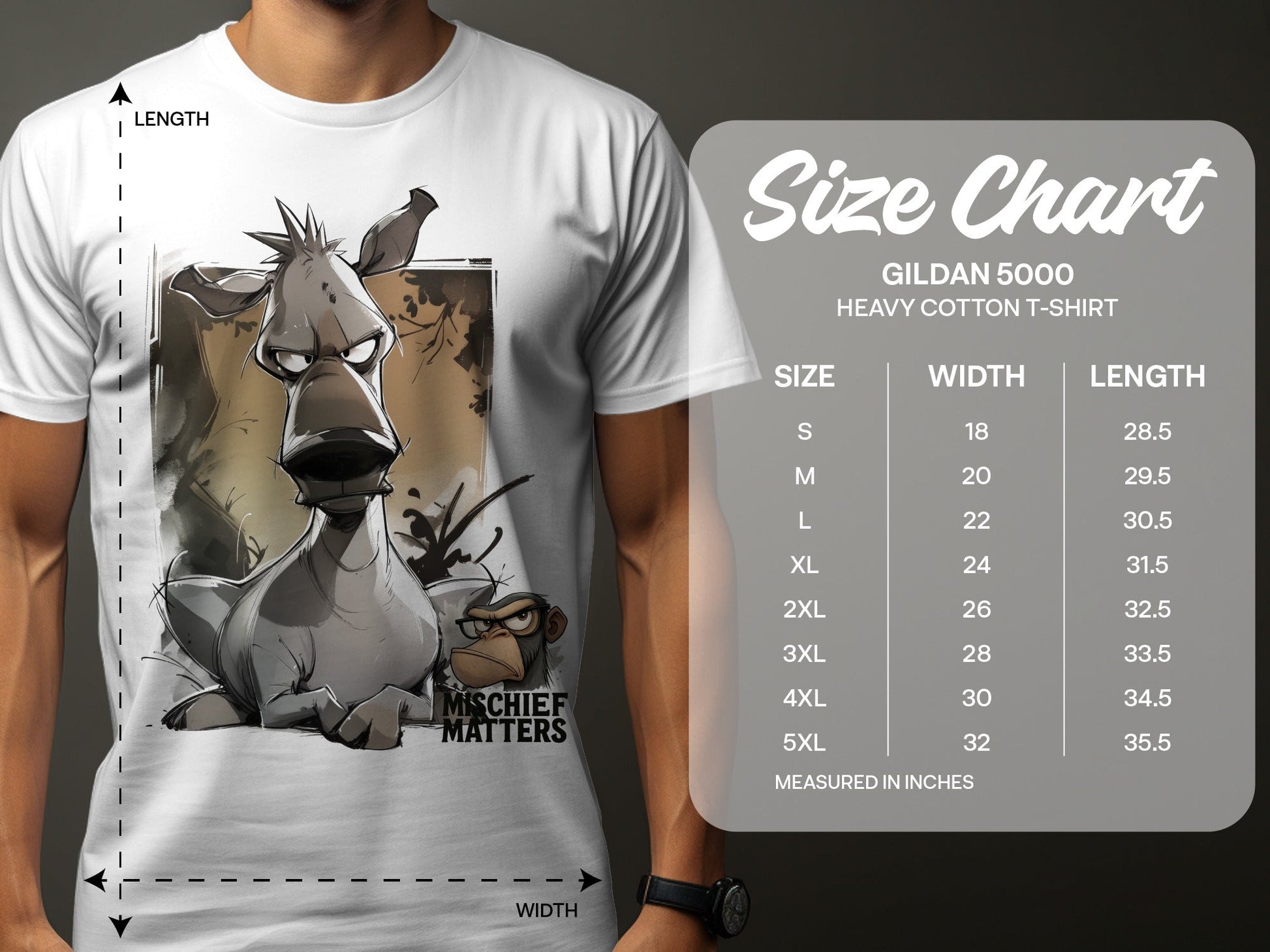 RMA APPAREL Donkey Cartoon T-Shirt, Unisex T-shirt S - 5XL, Animal Tee - Mischief Matters White T-shirt - RMA APPAREL - Roclla Media Apparel Store